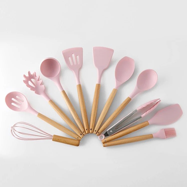 12 Piece Silicon Utensil Set - Pink - Style Phase Home