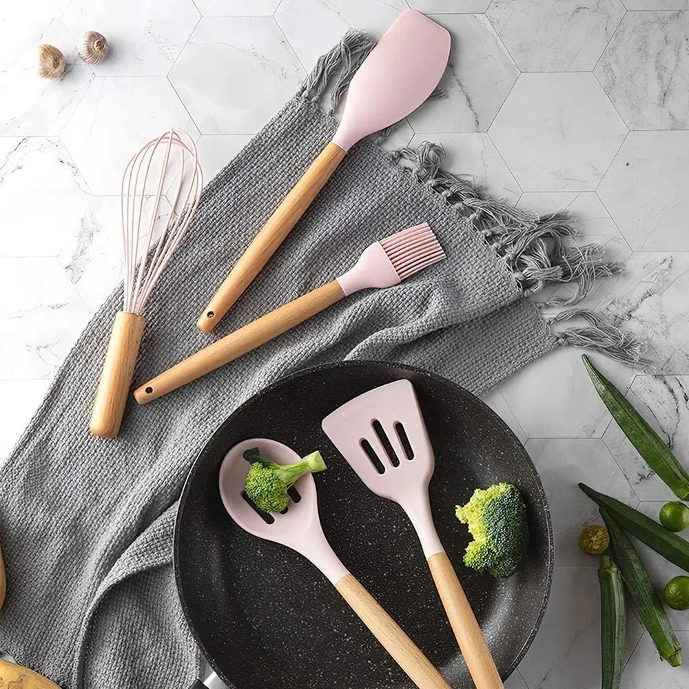 12 Piece Silicon Utensil Set - Pink - Style Phase Home