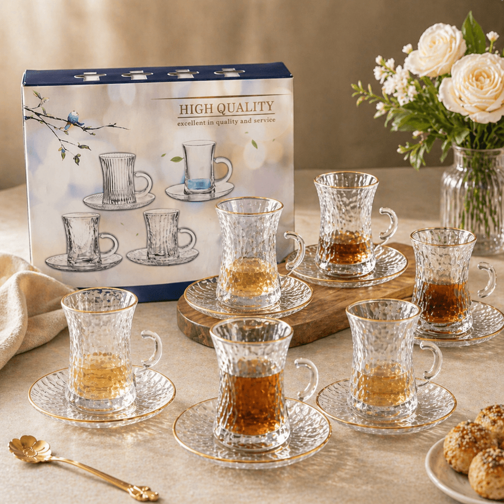 12PC Glass Cup & Saucer Set - Home Phase