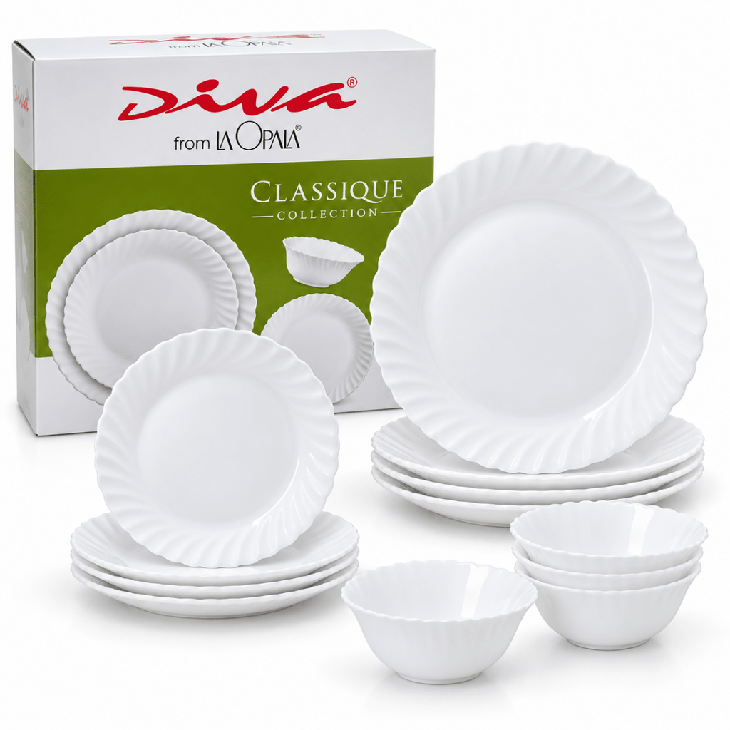 12PC La Oplala Classique Collection Dinner Set With Scalloped Edges - Home Phase