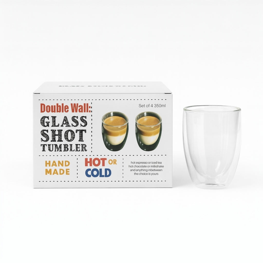 4 Pack Double Wall Glass Mug - 350 ml