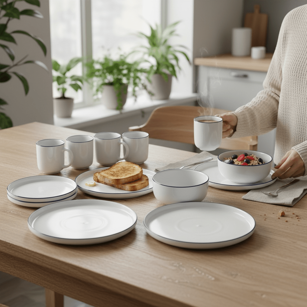 16PC Blue Rimmed Stoneware Dinner Set - Home Phase