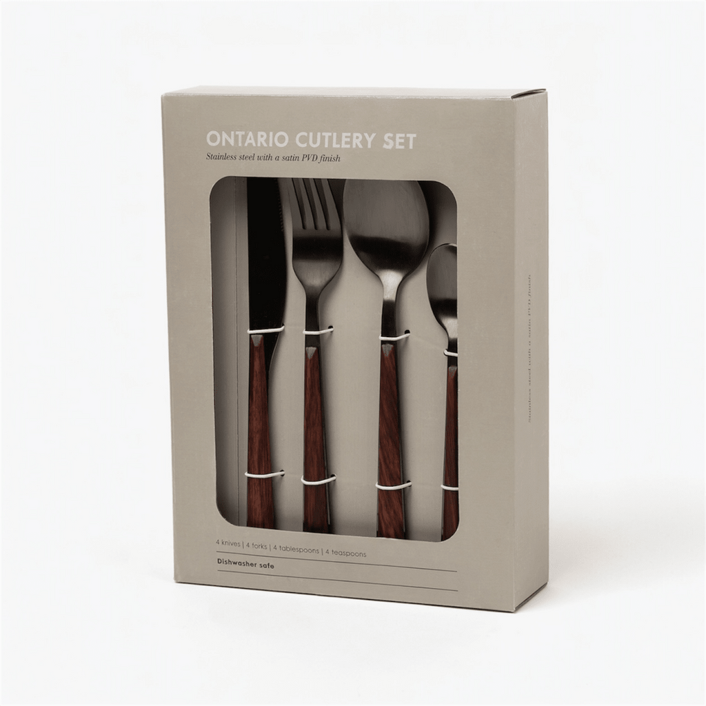 16PC SS Black And Wood Cutlery Set - Home Phase