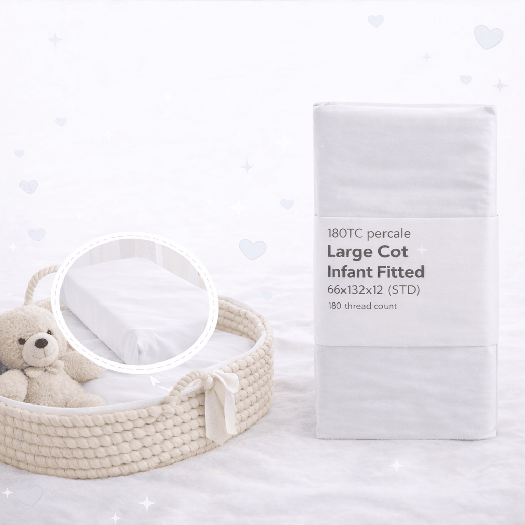 180TC Percale Pure Cotton Large Cot Infant Fitted Sheet - 66 x 132 x 22 cm STD - Home Phase