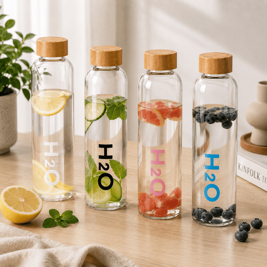 1L Glass H2O Water Bottle Wooden Lid - Home Phase
