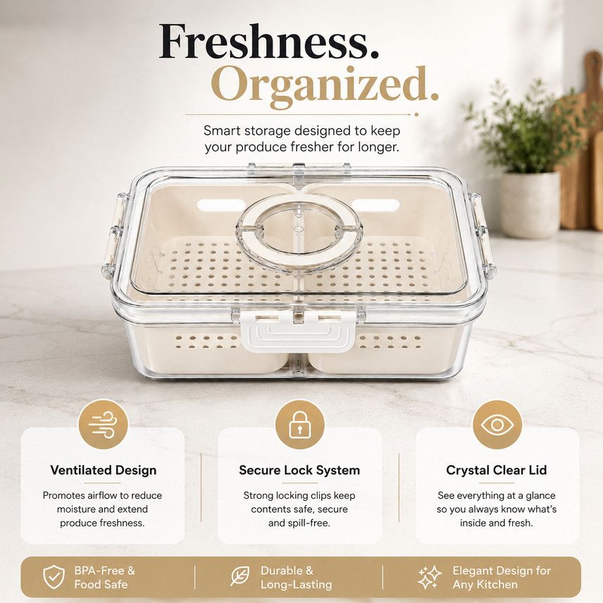 2 Compartment Plastic Storage Box With Drainer - 23 × 17 × 6 cm - Home Phase