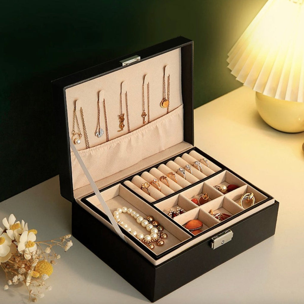 2 Layer Faux Leather Jewellery Storage Box - Home Phase