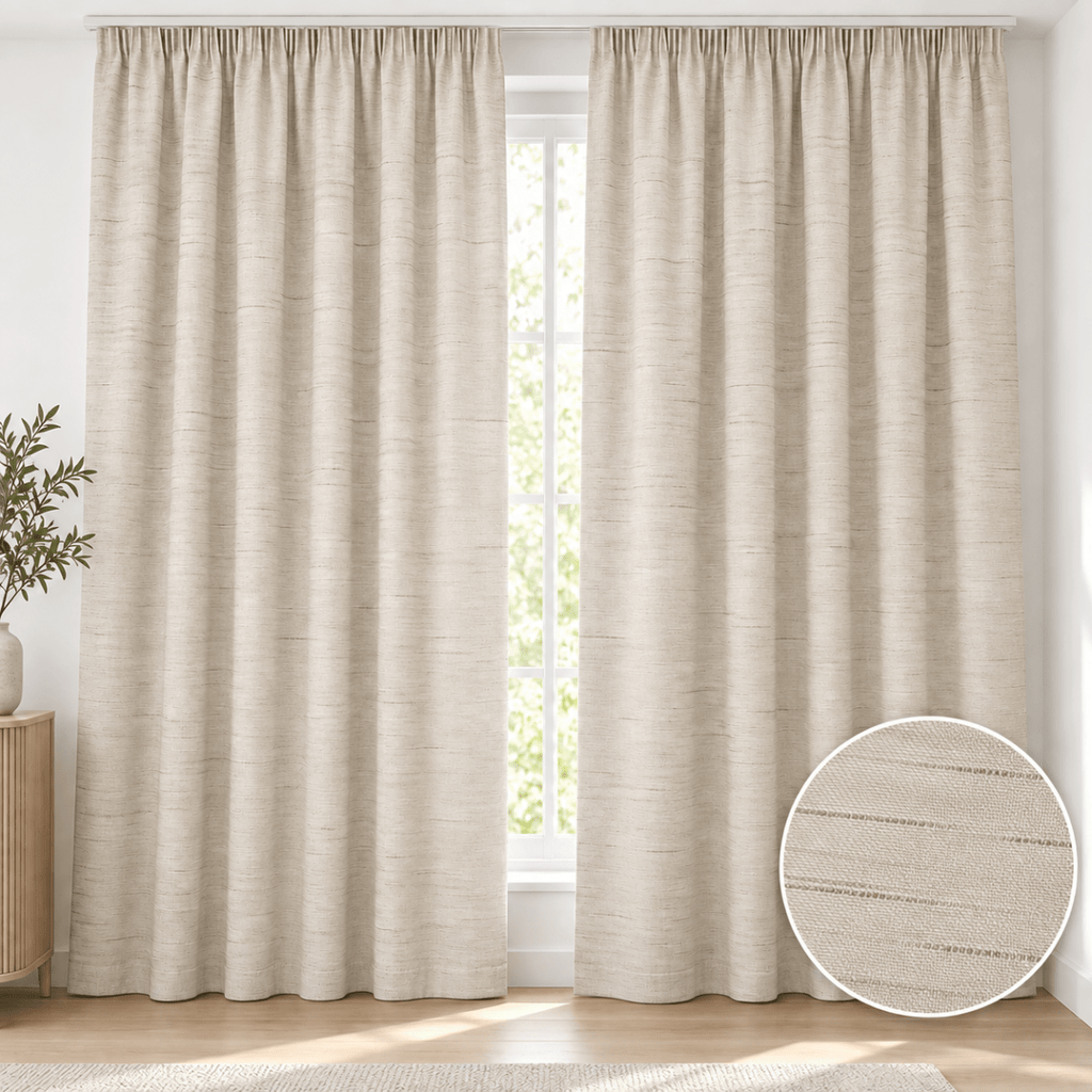 2-Piece Unlined Taped Curtain Set – Beige, 140 × 218 cm - Home Phase