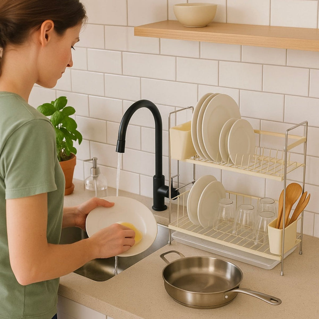 2/3 Tier Metal Dish Rack - Off White - Style Phase Home