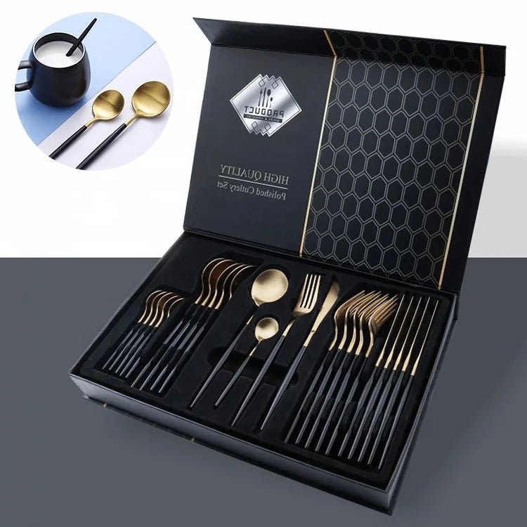 24 PC Nordic Black & Gold Cutlery Set - Style Phase Home
