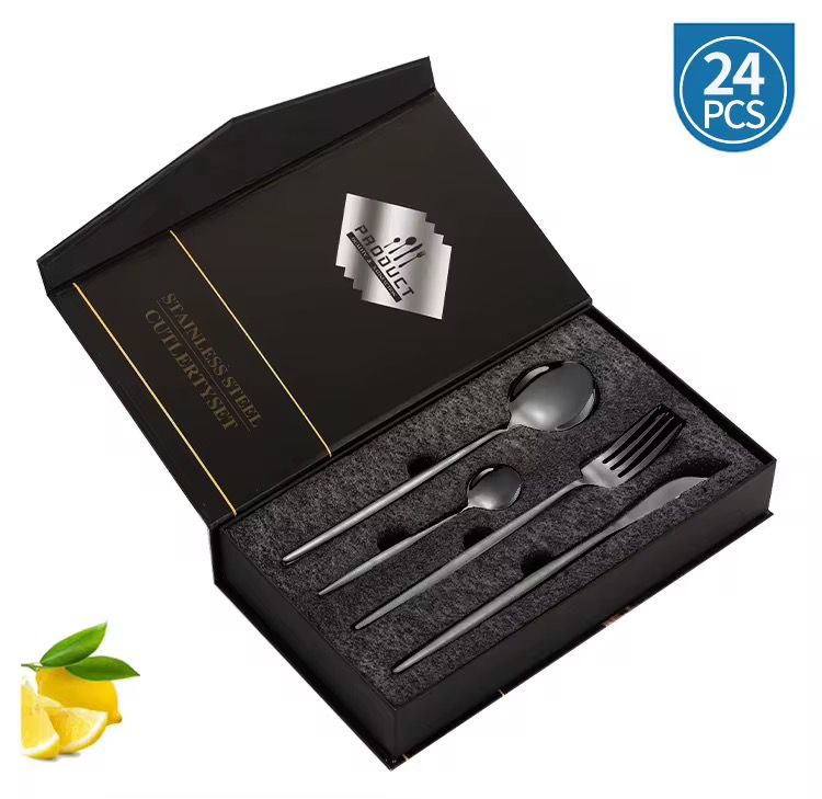 24PC Stainless Steel Cutlery Set - Black - Display Box - Home Phase