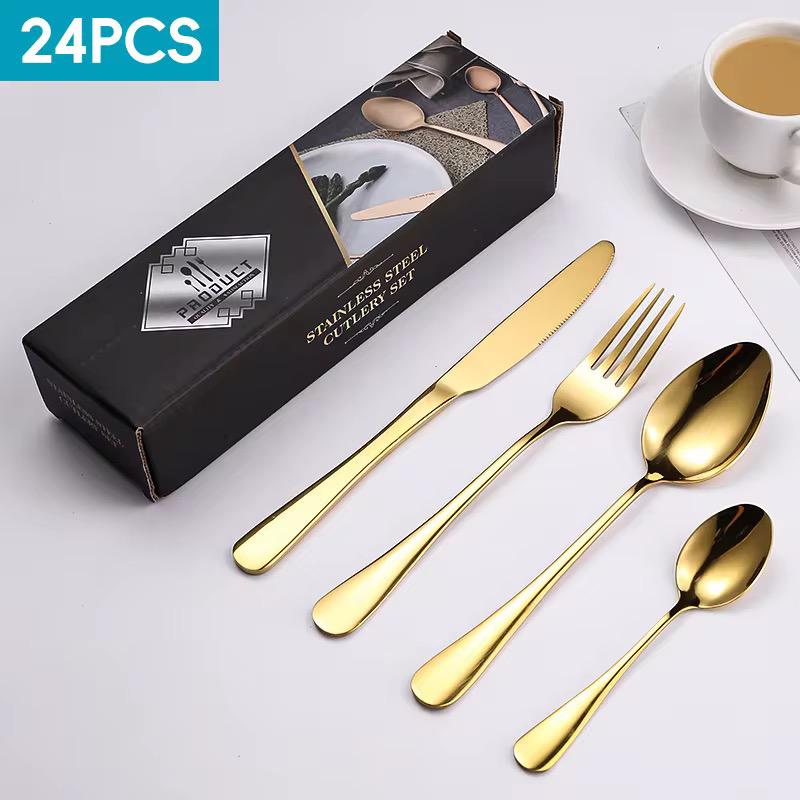 24PC Stainless Steel Cutlery Set - Gold - Home Phase