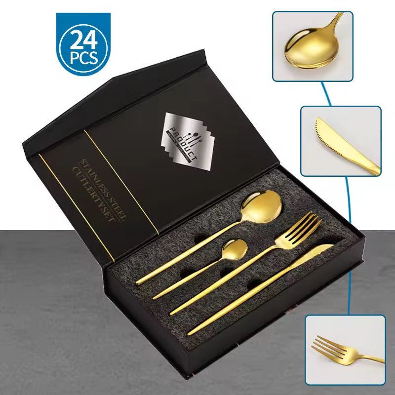24PC Stainless Steel Cutlery Set - GOLD - Home Phase