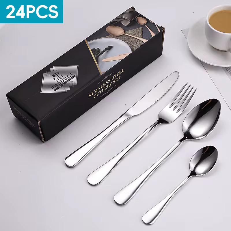 24PC Stainless Steel Cutlery Set - Silver - Home Phase