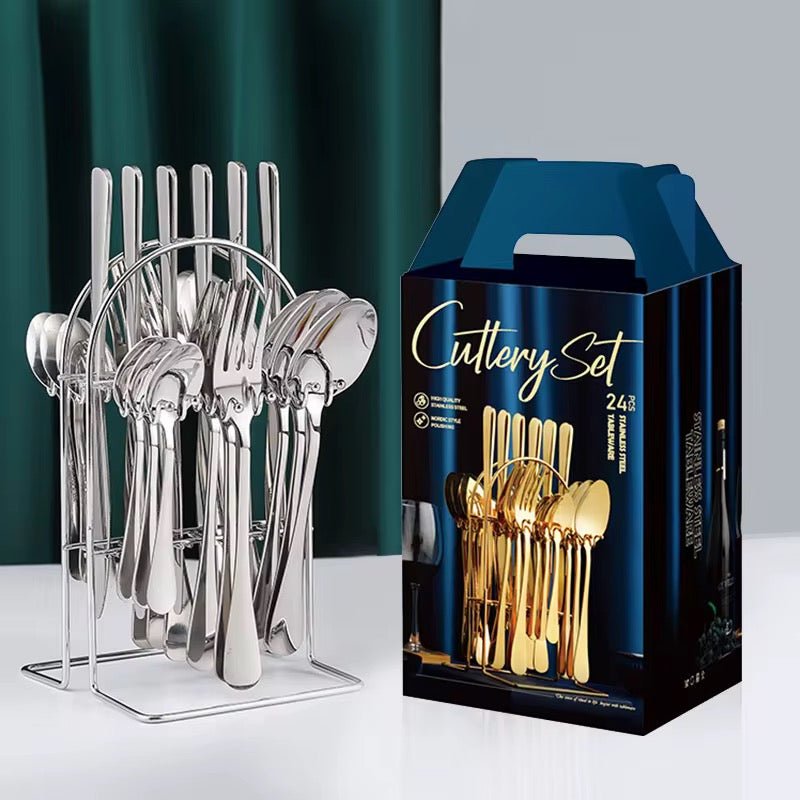 24PC Stainless Steel Cutlery Set With Stand - Silver - Home Phase
