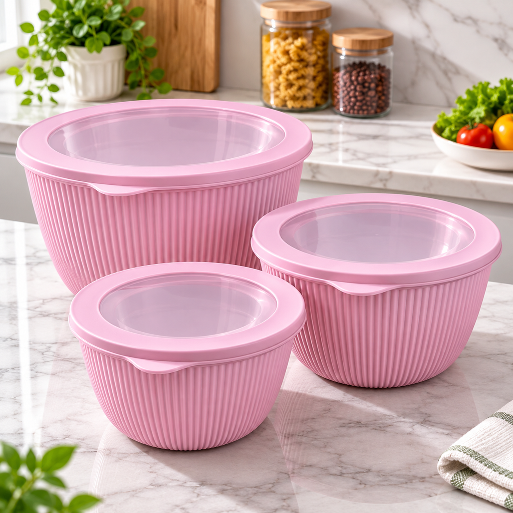 3 Piece Round Food Storage Container Set with Airtight Lids