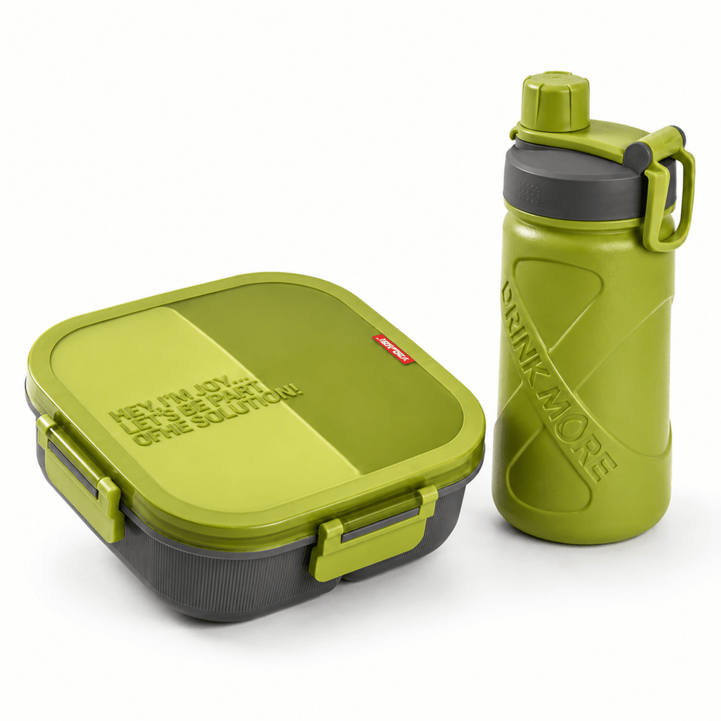 2PC 3 Compartment Square Bento Lunchbox Set - 1100ml Lunchbox + 550ml Bottle - Home Phase