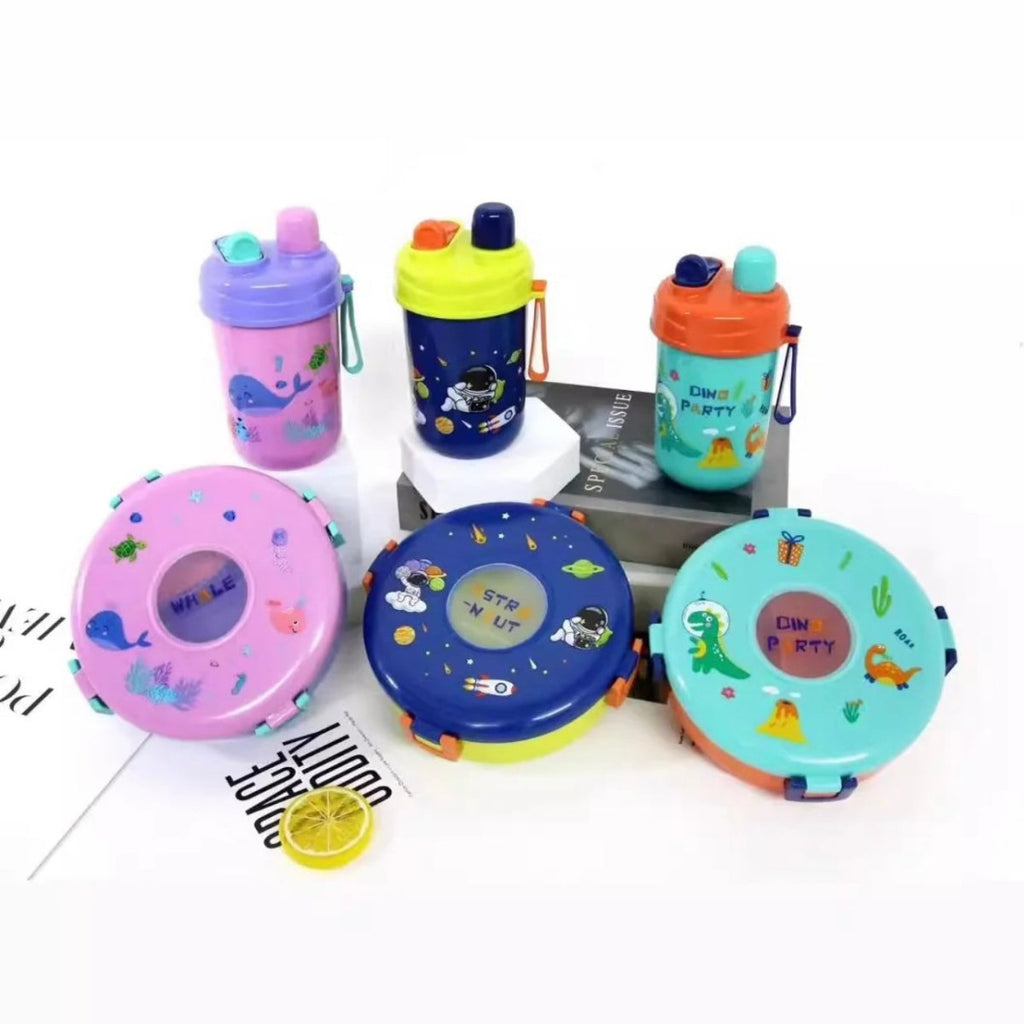 2PC Circle Plastic Kidz Lunch Box & Bottle - Style Phase Home
