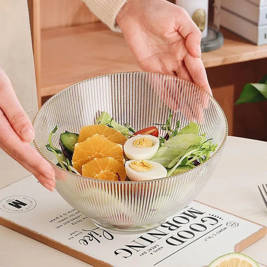 2PC Gold Rim Ribbed Glass Bowl Set - Home Phase
