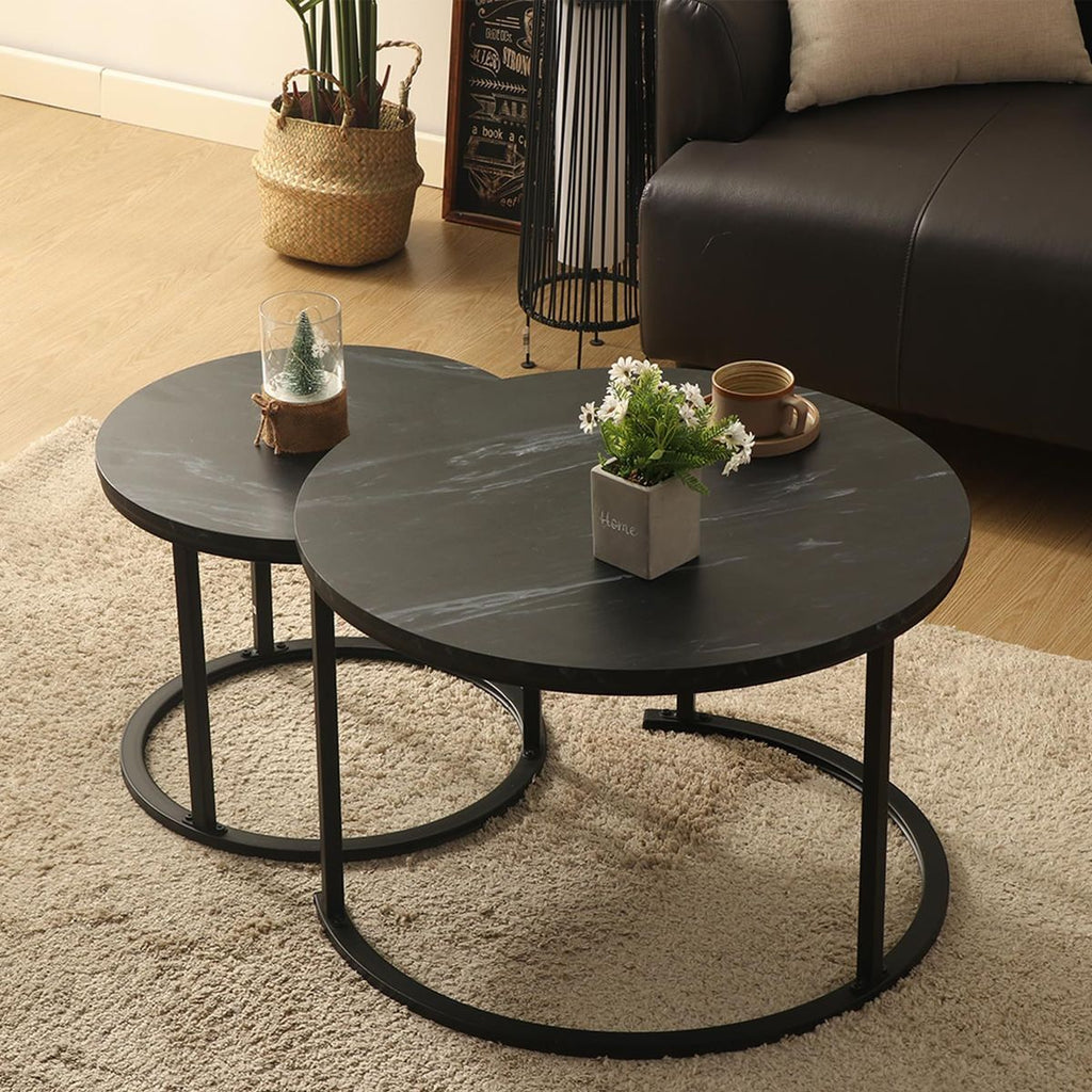 2PC Modern Marble Nesting Coffee Table Set - Home Phase