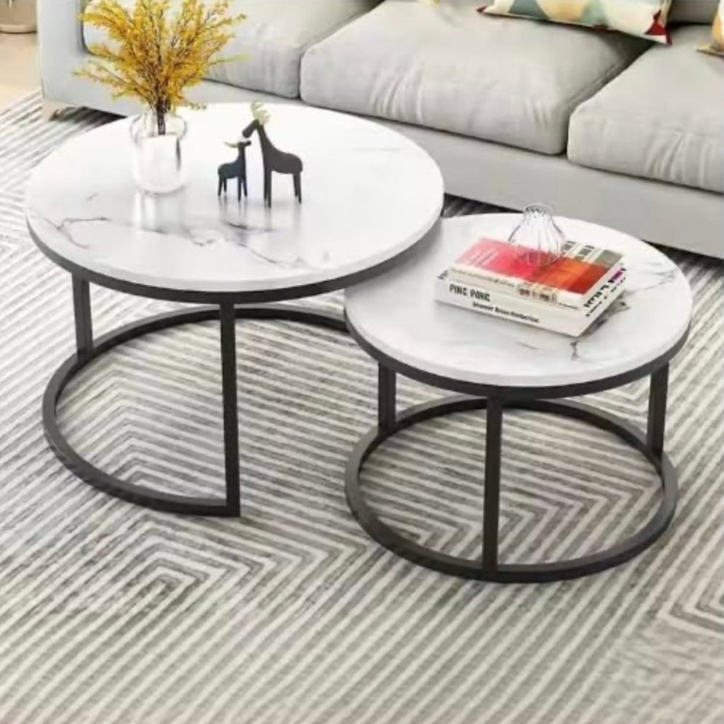 2PC Modern Marble Nesting Coffee Table Set - Home Phase