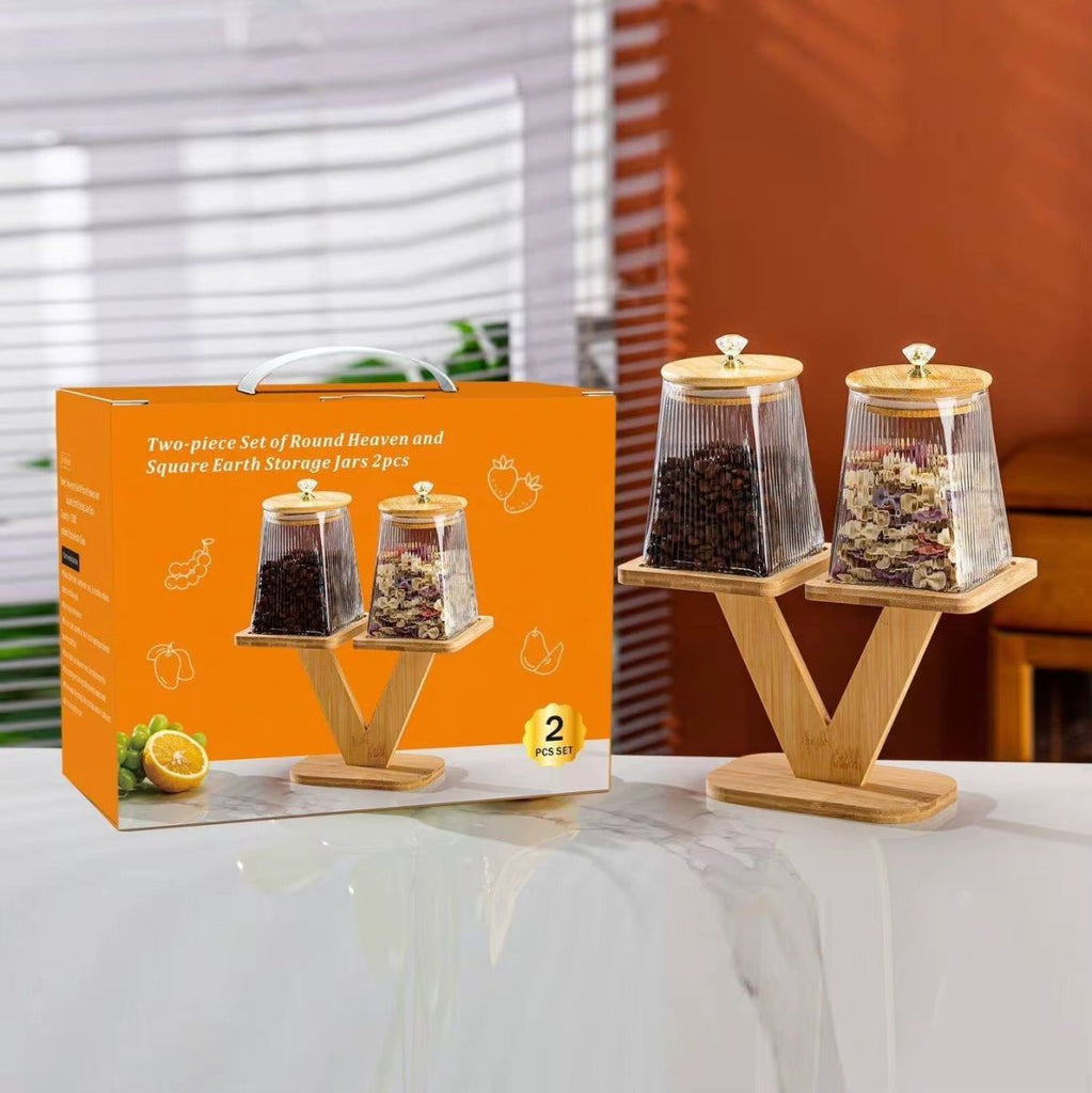 3 PC Ribbed Glass Jar And Stand Set - Home Phase