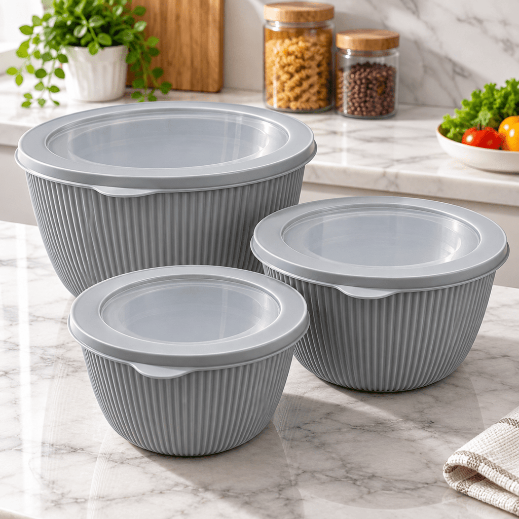 3 Piece Round Food Storage Container Set with Airtight Lids - Home Phase