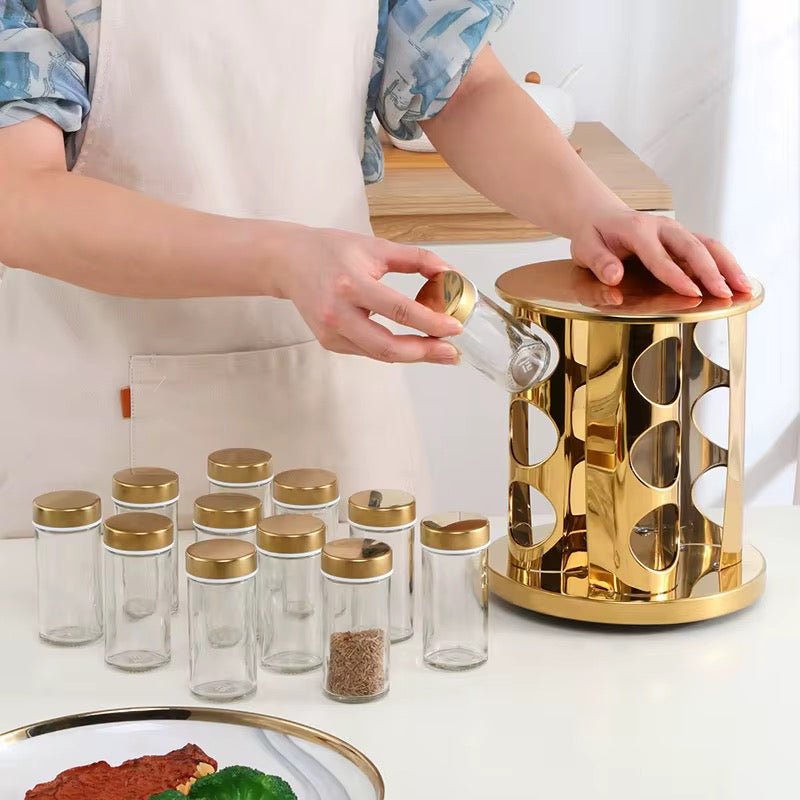 360 Rotating Gold Glass Spice Rack - 12 Jars – Home Phase