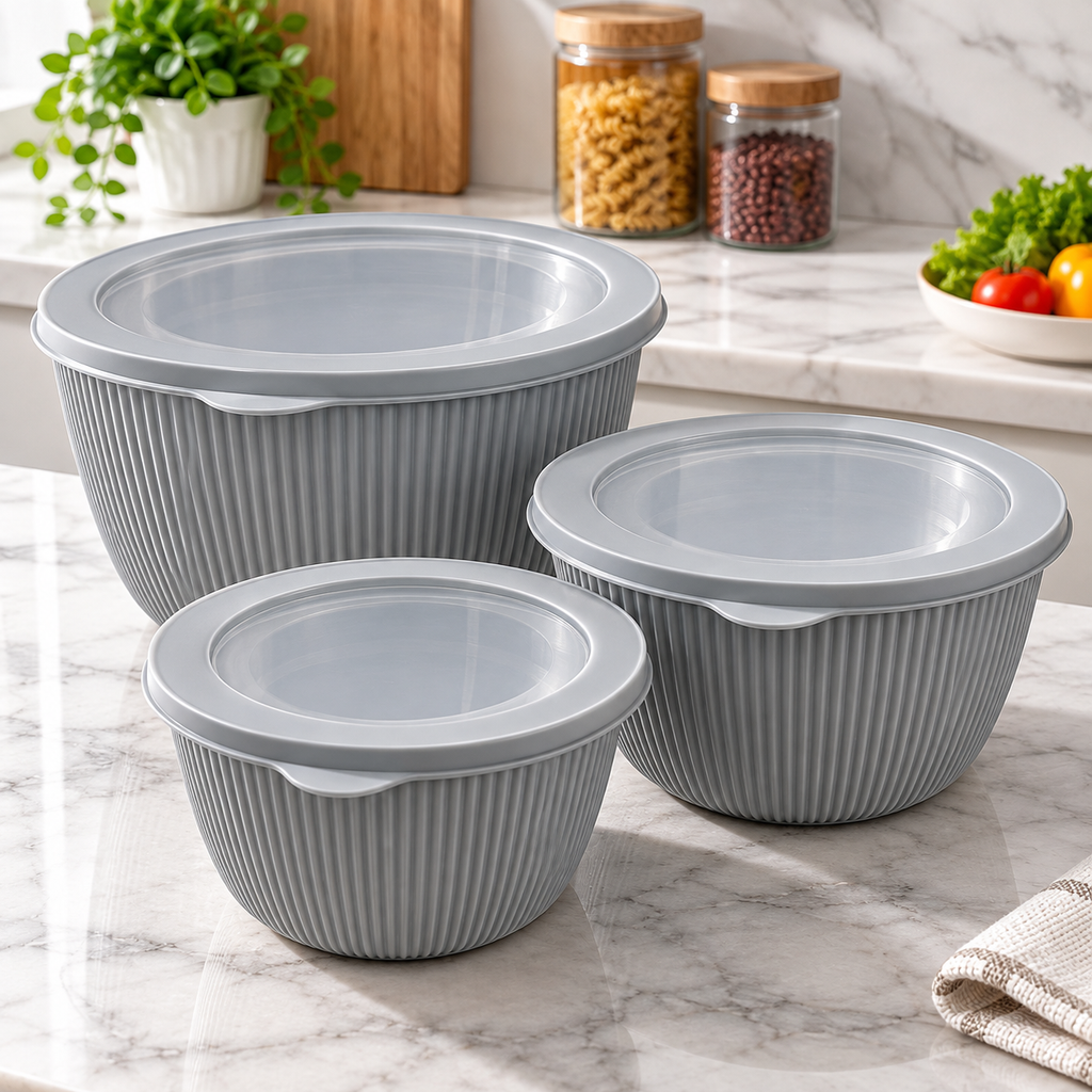 3 Piece Round Food Storage Container Set with Airtight Lids