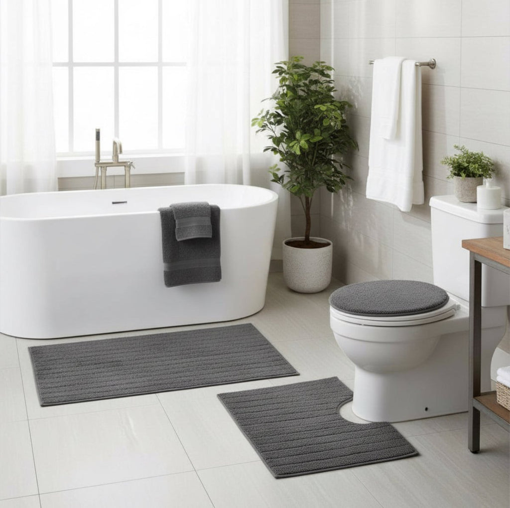 3PC 100% Cotton Stripe Bath Mat Set - 50 x 80 cm - Home Phase