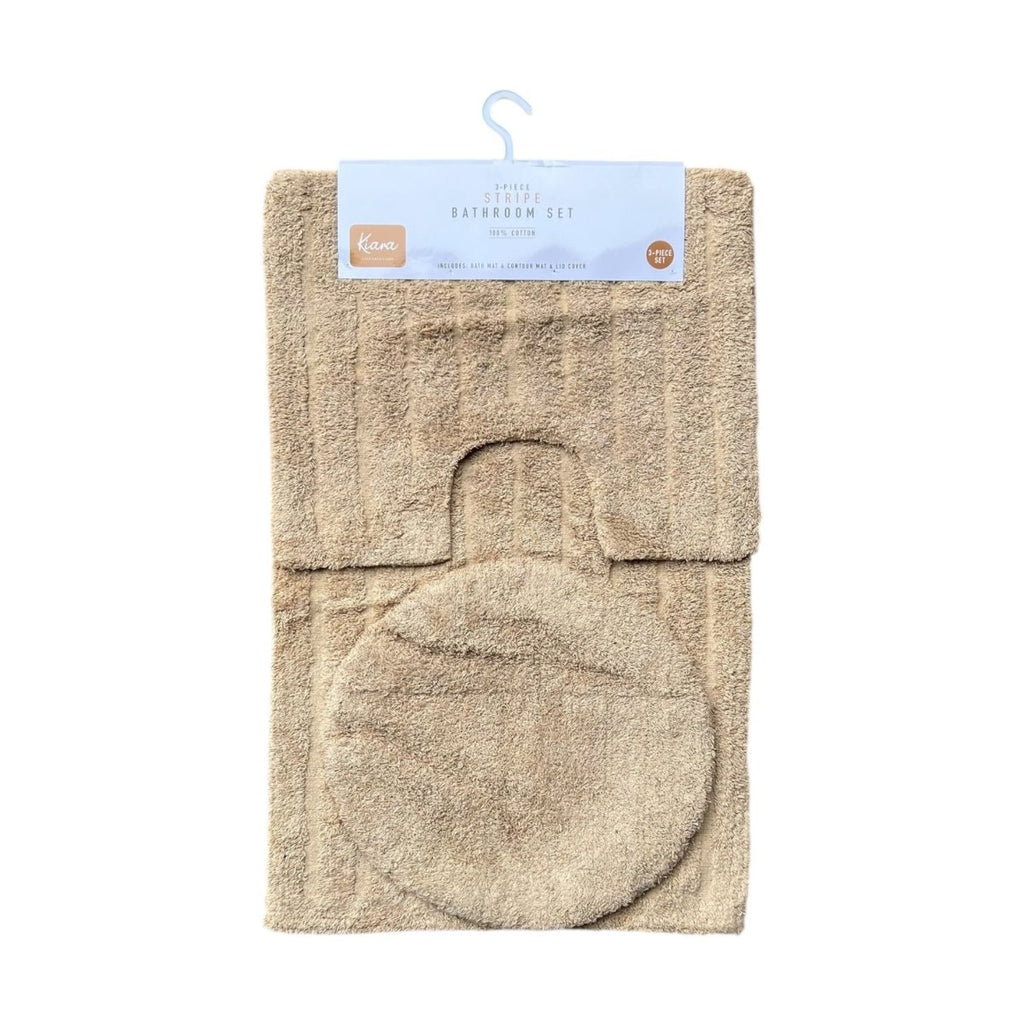 3PC 100% Cotton Stripe Bath Mat Set - 50 x 80 cm - Home Phase