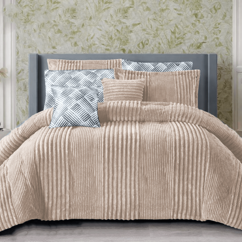 3PC Aria Alternating Ribbed Flannel Winter Comforter Set - 230 x 200 cm - Home Phase