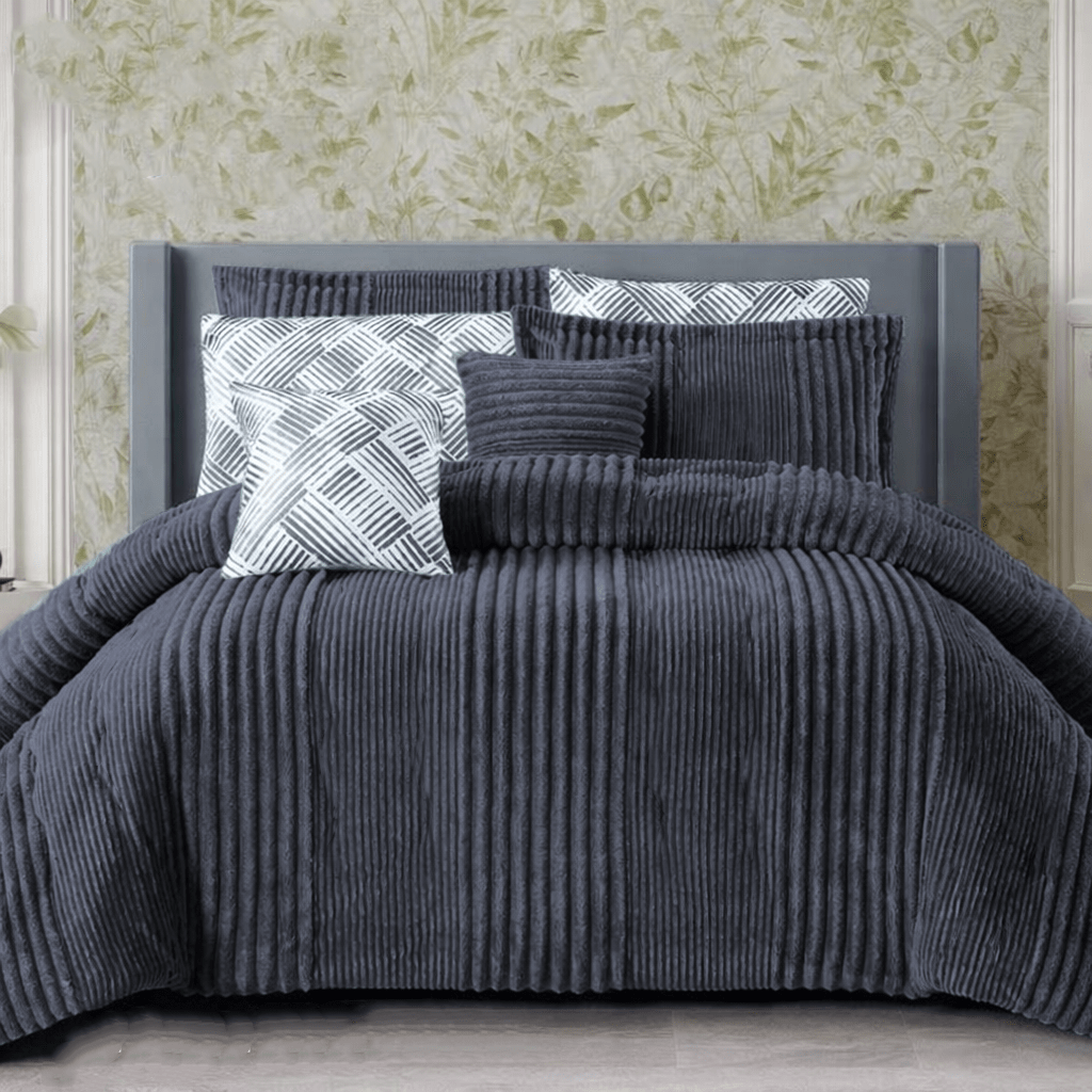 3PC Aria Alternating Ribbed Flannel Winter Comforter Set - 230 x 200 cm - Home Phase