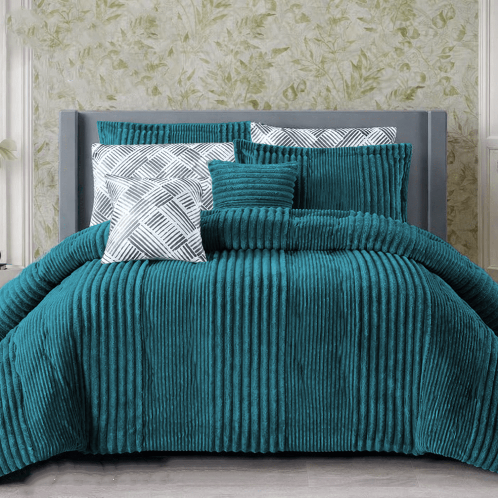 3PC Aria Alternating Ribbed Flannel Winter Comforter Set - 230 x 200 cm - Home Phase