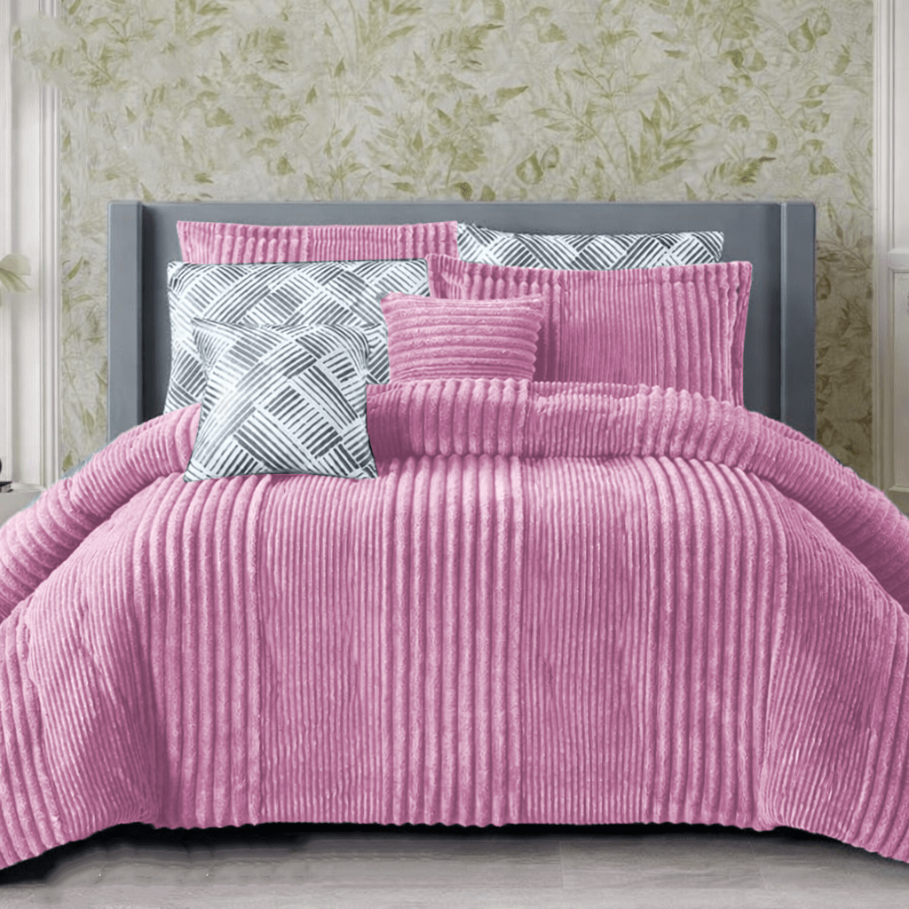3PC Aria Alternating Ribbed Flannel Winter Comforter Set - 230 x 200 cm - Home Phase