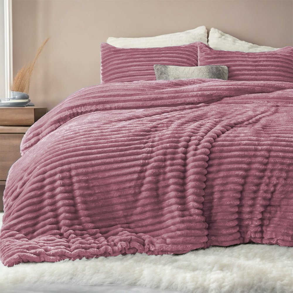 3PC Aria Ribbed Flannel Winter Comforter Set- 230 x 200 cm - Style Phase Home