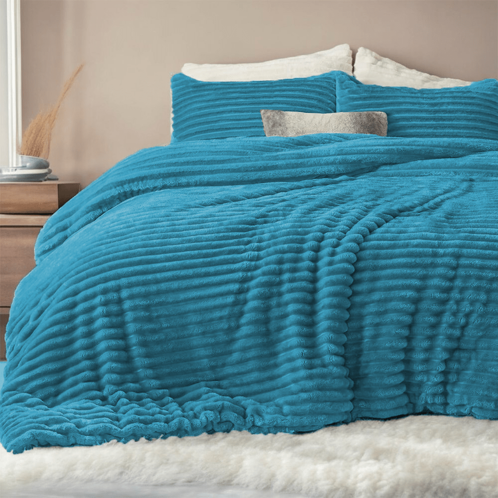 3PC Aria Ribbed Flannel Winter Comforter Set - 230 x 200 cm - Style Phase Home
