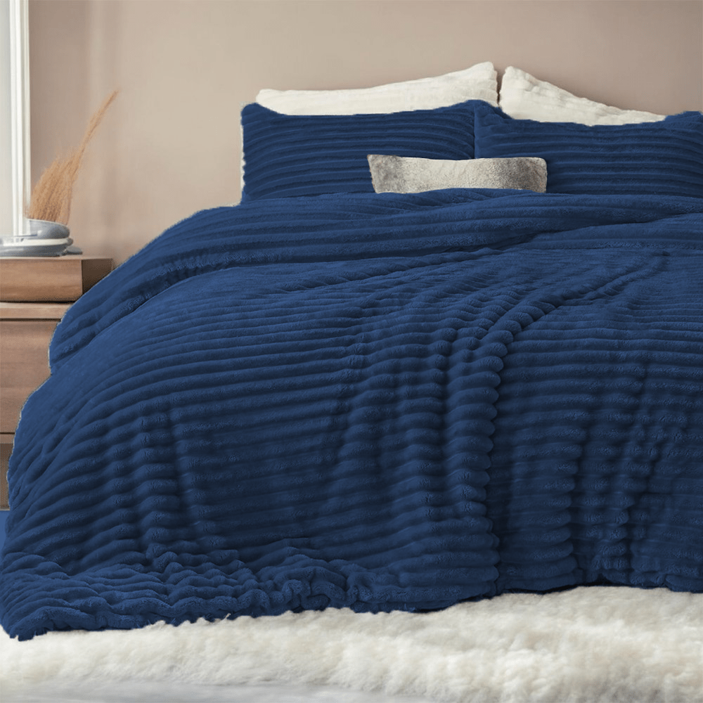 3PC Aria Ribbed Flannel Winter Comforter Set - 230 x 200 cm - Style Phase Home