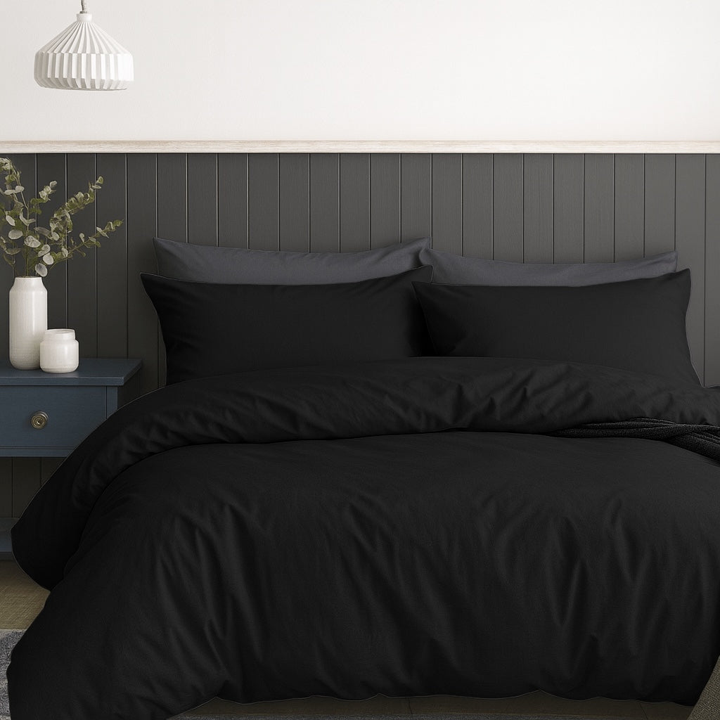 3PC Casa 132TC Polycotton Duvet Cover Set - Black - Home Phase