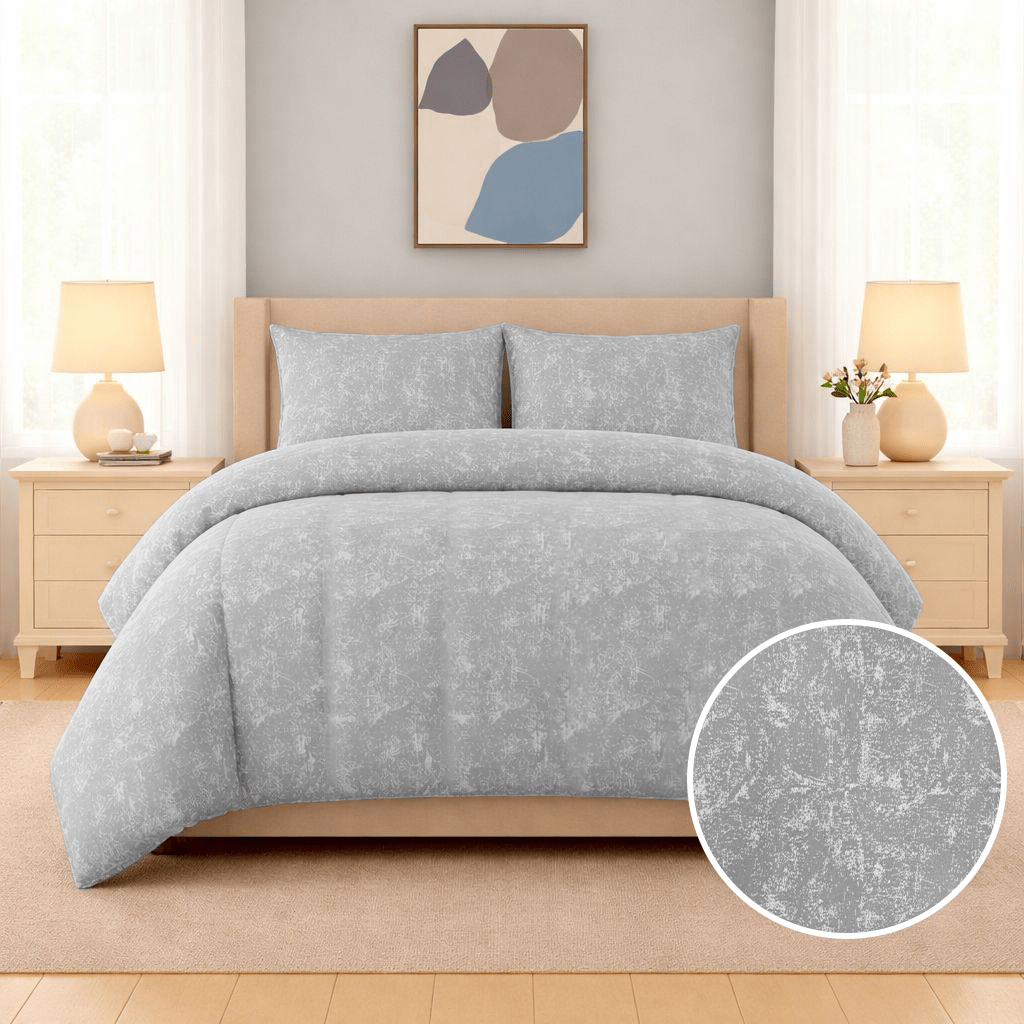 3PC Gentle Touch Textured Duvet Cover Set - Grey - Home Phase