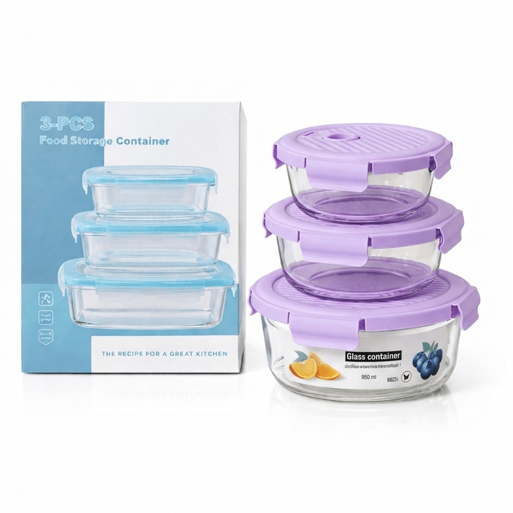 3PC Glass Container Set - Round - Home Phase