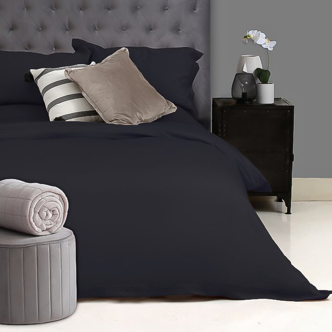 3PC Horrockses 400TC Egyptian Cotton Satin Stitch Duvet Cover Set - Graphite - Style Phase Home