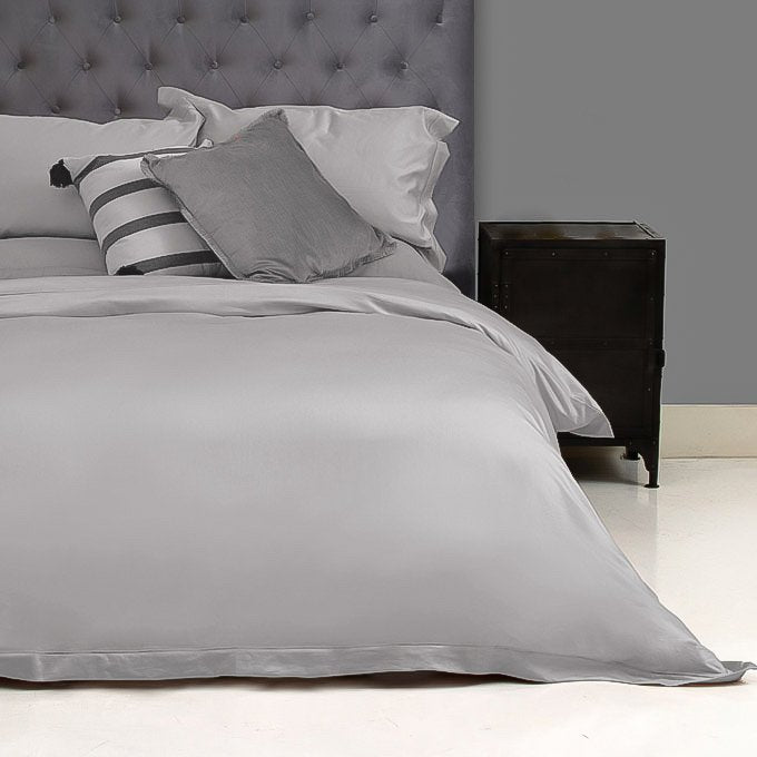3PC Horrockses 400TC Egyptian Cotton Satin Stitch Duvet Cover Set - Silver - Style Phase Home
