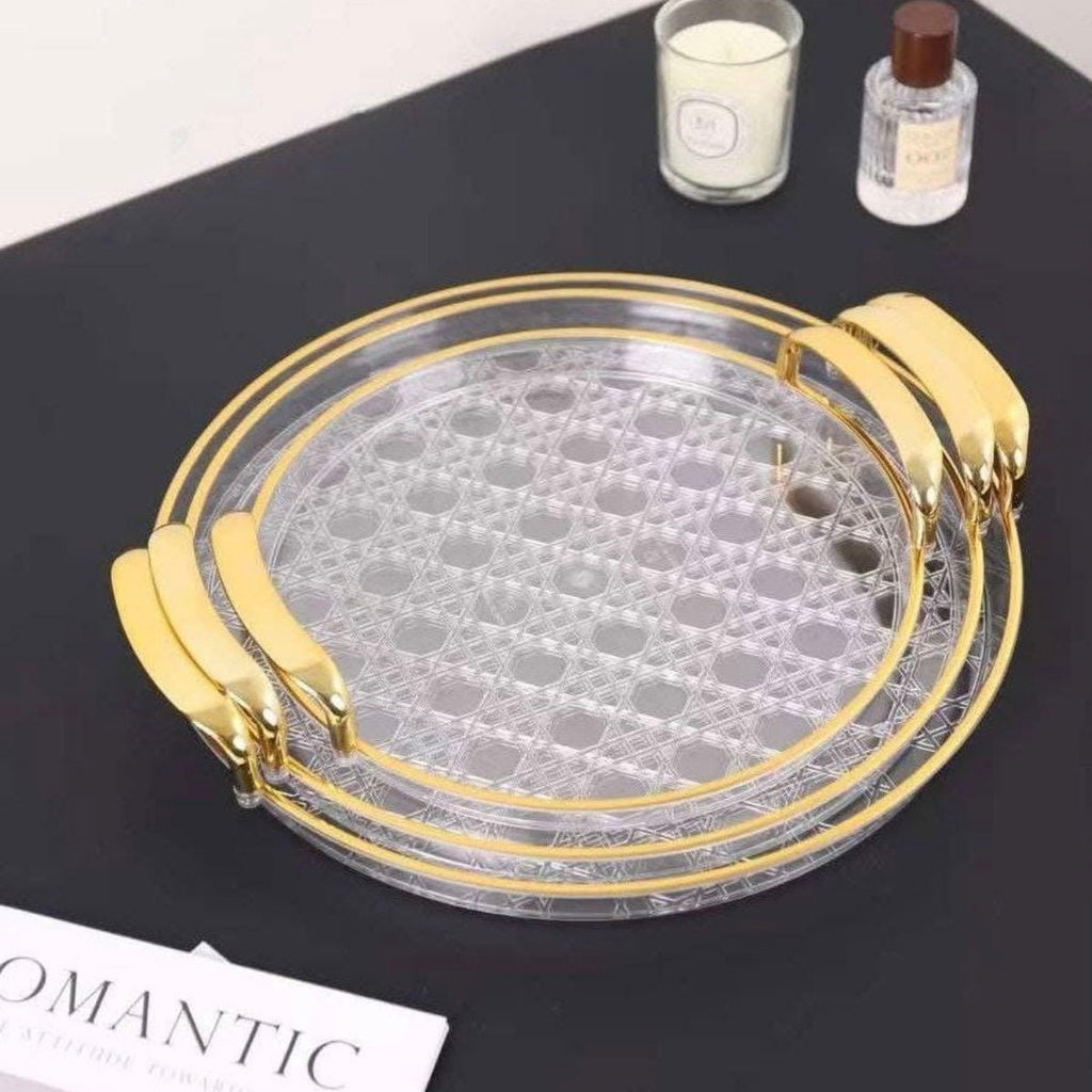 3PC Lux Acrylic & Gold Serving Tray Set - Style Phase Home