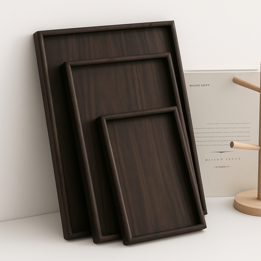 3PC MDF Wooden Tray Set - Dark Wood - Home Phase