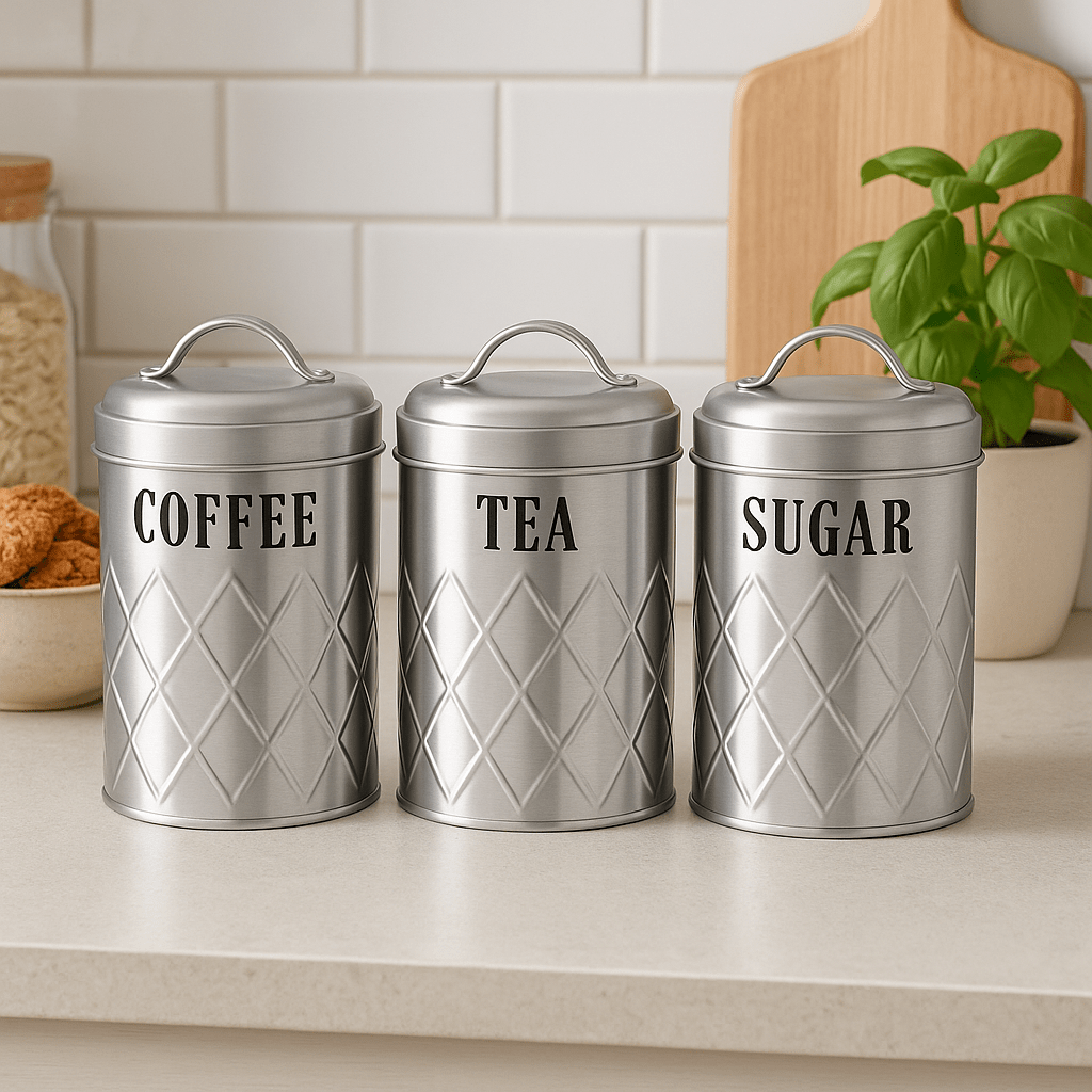 3PC Metal Tea/Coffee/Sugar Canister Set - Home Phase