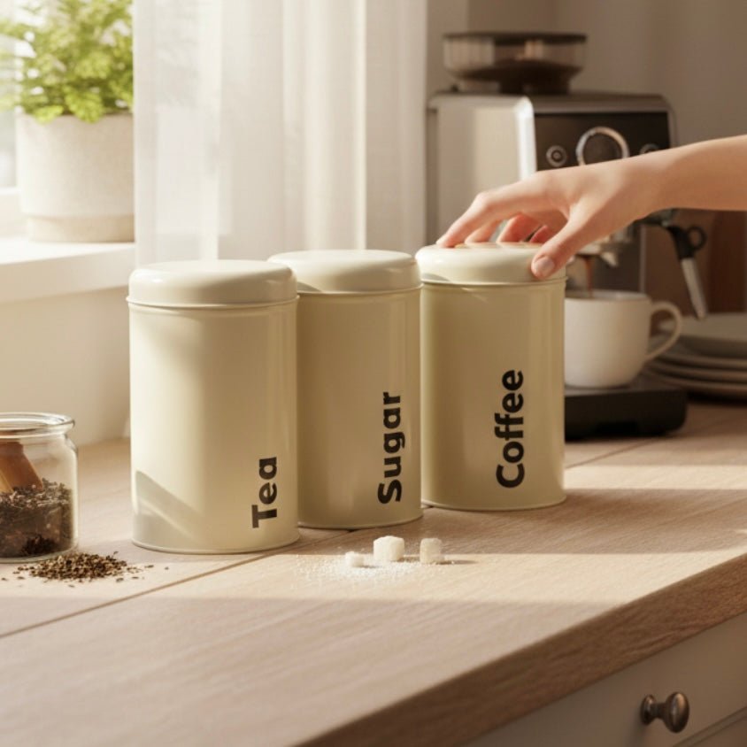 3PC Metal Tea/Coffee/Sugar Canister Set - Home Phase