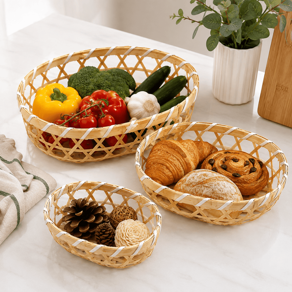 3PC Oval Bamboo Basket Set - Home Phase