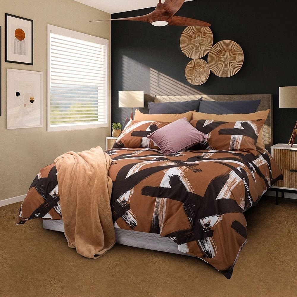 3PC Pierre Cardin Microfibre Duvet Cover Set - Brush Geo - Style Phase Home