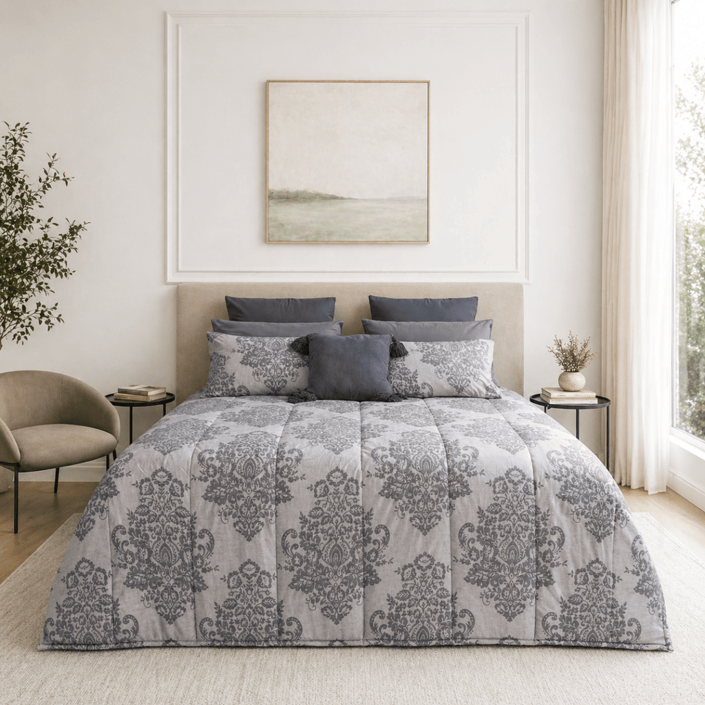 3PC Pierre Cardin Textured Damask Comforter Set - 240 x 240 cm - KING XL - Home Phase